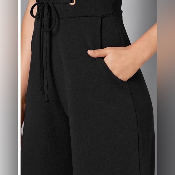 Venus Jumpsuit Women’s S Black Lace Up Corset Lace Wide Leg Sleeveless Cropped - Picture 4 of 15